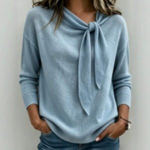 knitted-bow-knot-sweater-solid-color-womens-wear