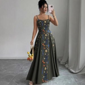 new-arrival-fashionable-printed-waist-cinching-strap-dress-womens-wear