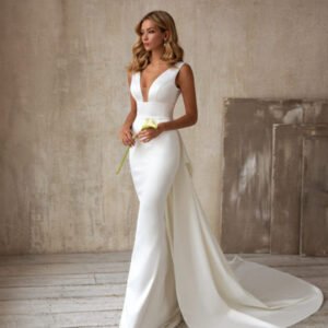 sexy-v-neck-sleeveless-tail-wedding-dress