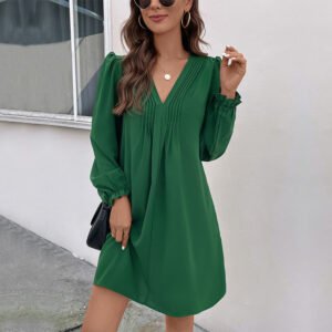 patchwork-skirt-autumn-new-womens-wear-v-neck-long-sleeve-dress