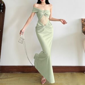 slim-fit-mesh-patchwork-waist-cinching-dress-womens-wear