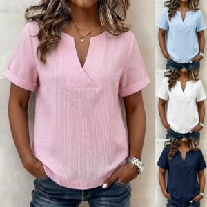 cross-border-striped-shirt-new-womens-wear-v-neck-color