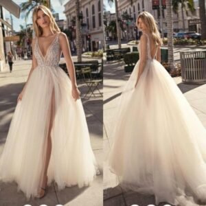 sexy-deep-v-neck-bare-legs-bridal-bridal-photography-location-light-wedding-dress