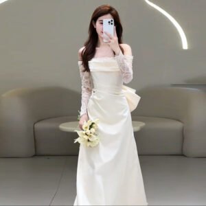 off-shoulder-light-wedding-dress-bridal-simple-lace-dress