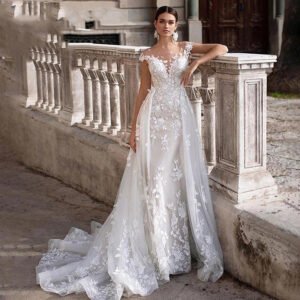 dream-round-neck-slimming-white-with-fish-bridal-tail-wedding-dress-two-way-wear-activity-women