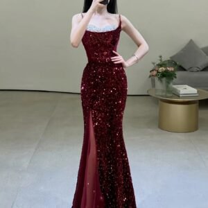 bridal-fishtail-wine-red-sling-wedding-dress